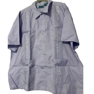 TropiCool Mens Guayabera Shirt Lavender Purple Short Sleeve Embroidered XLG